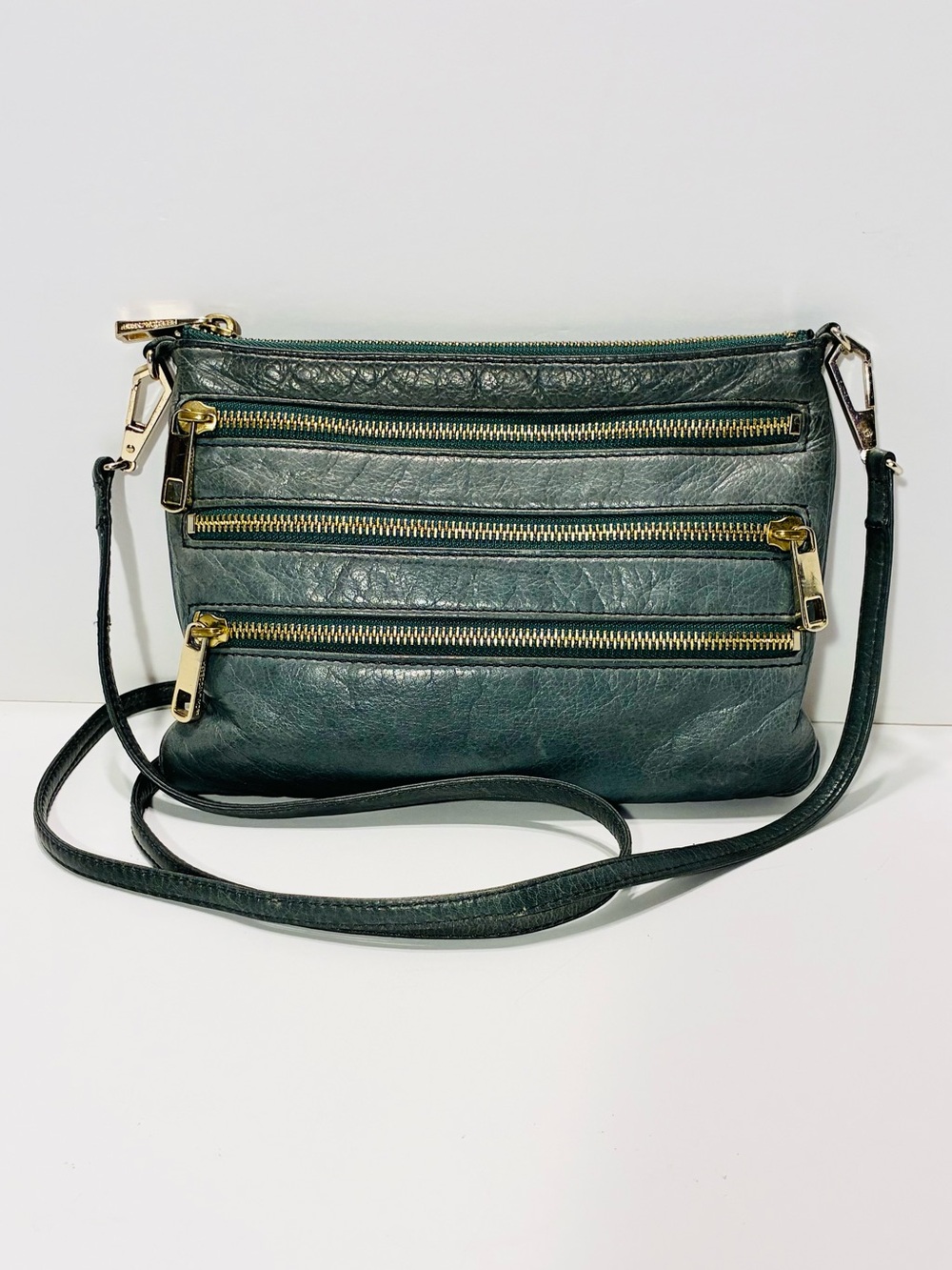 Rebecca Minkoff Green Leather Triple Zip Crossbody Bag Gold Hardware